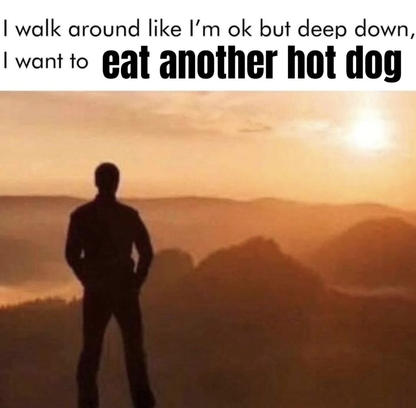 photo caption - I walk around I'm ok but deep down, I want to eat another hot dog